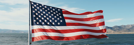 Vibrant and patriotic american flag waving proudly in the wind on independence day celebrationの素材