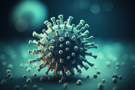 Flu covid 19 virus cell on outbreak influenza background with coronavirus covid 19 pandemic conceptの素材