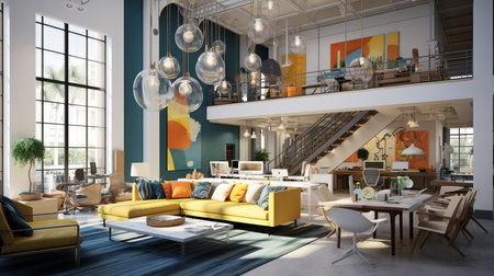 Inspiring and vibrant workspaces  showcasing creative office culture and modern interior designの素材