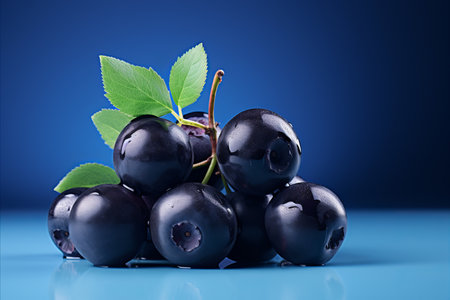 Vibrant and delicious ripe huckleberry berries, perfectly isolated on a captivating blue backgroundの素材