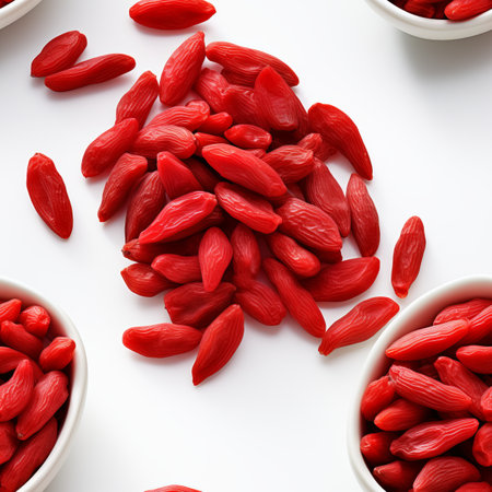 Fresh and healthy ripe goji berries, rich in antioxidants, isolated on a crisp white backgroundの素材