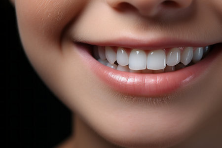 Flawless, Radiant Smiles of Happy Kids with Sparkling White Teeth - Close-Up Portraitの素材