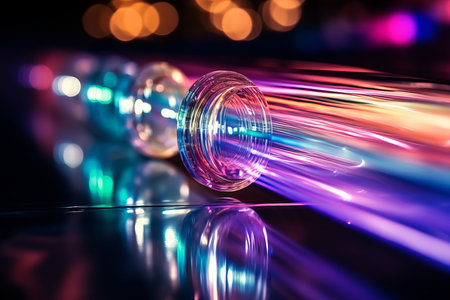 Abstract fiber optics cable wire light background with optical communication and technologyの素材