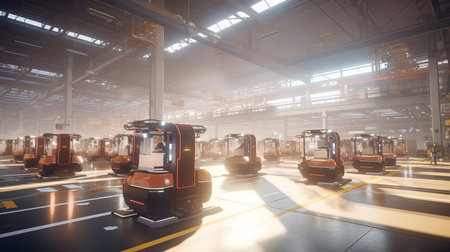 Advanced robotic forklifts optimizing warehouse operations with smart sensors and softwareの素材