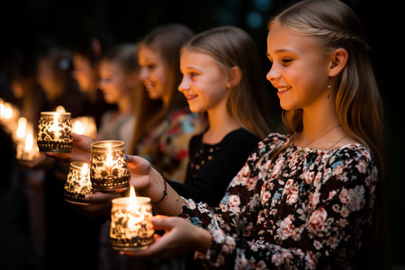 Radiant easter procession  a captivating religious gathering illuminated by warm, soft lightの素材