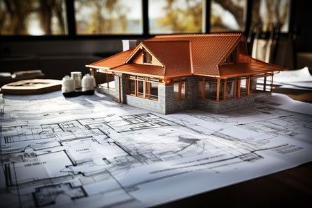 Architectural blueprint and drafting tools for precise building design and construction planningの素材