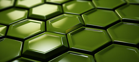 Vibrant green abstract background with interconnected hexagonal elements and geometric patternsの素材