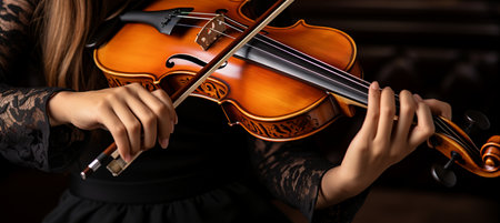 Passionate female musician playing violin with intricate details and expressive handsの素材