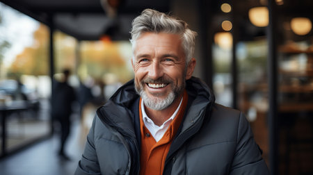 Successful businessman in wheelchair working in modern office with blurred background and copy spaceの素材