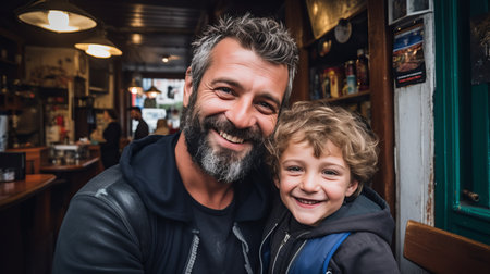 Loving father son bond  joyful moments of parent child friendship and happiness at homeの素材