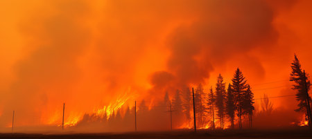 Raging forest fire spreads rapidly, engulfing british columbia in a devastating infernoの素材
