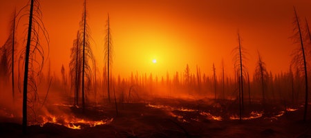 Wildfire in british columbia  destructive forest fire with large flames spreading rapidlyの素材