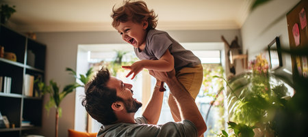 Loving father and son bonding at home, creating joyful memories and cherishing their special bondの素材