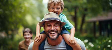 Happy father son bond  joyful single dad and son having fun at home, smiling and playing togetherの素材