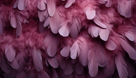 Detailed digital art purple feathers texture background with intricate, large bird feathersの素材