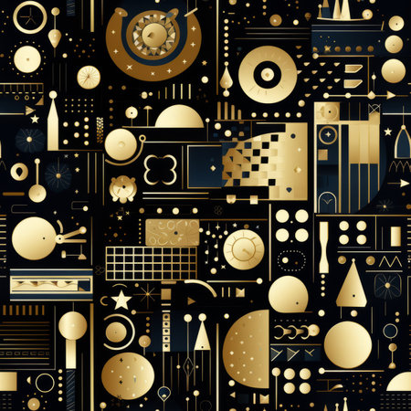 Abstract geometric gold pattern vectors with retro modern trendy textures on black backgroundの素材