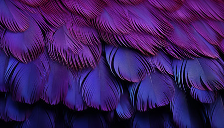 Lavish purple feather texture background with detailed digital art of expansive bird feathersの素材