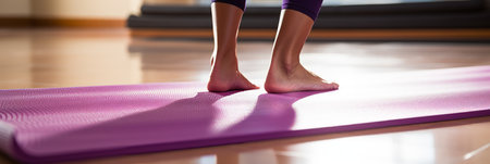 Active lifestyle woman practicing yoga at home in living room for morning meditation and exerciseの素材
