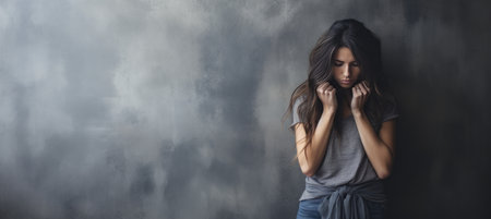 Young woman lost in the mist depicting depression, addiction, loneliness, and mental health issuesの素材