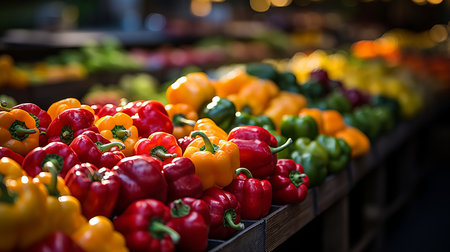 Vibrant farmer s market with produce, umbrellas   ideal for promoting local businesses, fresh goods.の素材