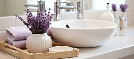 Botanical garden with blooming flowers, paths, and butterflies   ideal for natural productsの素材