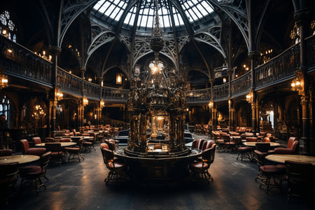 Steampunk laboratory with brass machinery, glowing concoctions, and mesmerizing gearsの素材