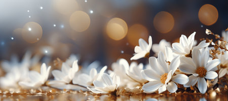 Contrasting daisies on bokeh background with captivating narrative effect and text spaceの素材