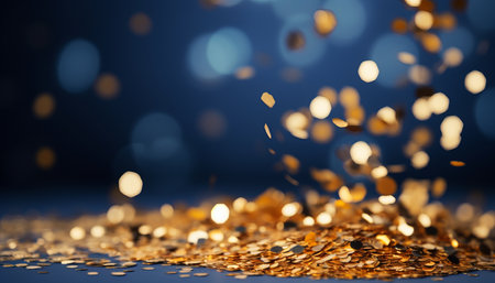 Abstract dark blue background with golden christmas light particles and elegant bokeh effectの素材