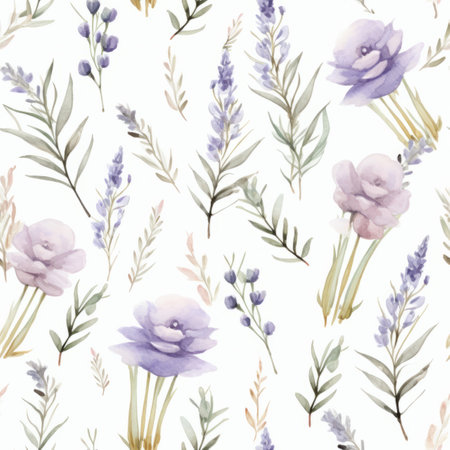 Elegant and soothing lavender flower blooms seamless pattern, ideal for a variety of usesの素材