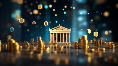 Blurred bokeh with elegant financial patterns and banking motifs for design and marketing purposesの素材