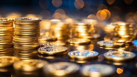 Blurred bokeh effect with blockchain and cryptocurrency symbols in finance inspired designの素材