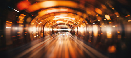 Blurred bokeh effect  car driving through tunnel with mesmerizing blurred lights in the backgroundの素材