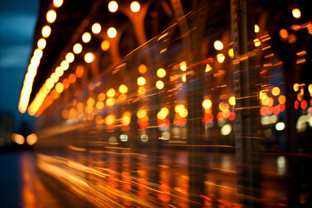 Blurred bokeh effect  car driving over bridge with mesmerizing bokeh of water beneathの素材