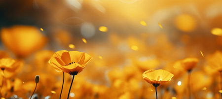 Vibrant and minimalistic blurred spring background in yellow tones for product placementの素材