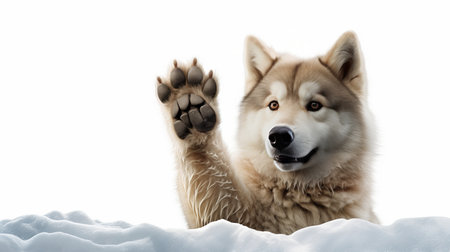 Enthusiastic dog giving high five gesture, isolated on white background with text spaceの素材