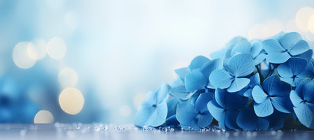 Blue hydrangea on isolated magical bokeh background with copy space for text placementの素材