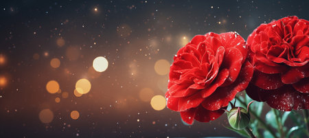 Red carnation on isolated magical bokeh background with copy space for text placementの素材