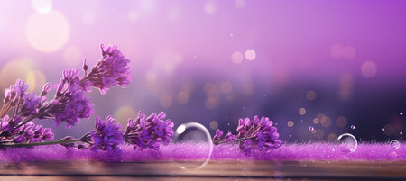 Purple lavender blossoms on enchanted bokeh background with copy space for text placementの素材