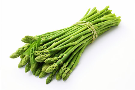 Fresh and vibrant asparagus on a clean white background for advertisements and packaging designsの素材