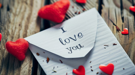 Romantic  i love you  greeting card design with heart symbols on a clean white backgroundの素材