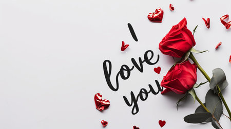 Romantic  i love you  greeting card design with heart symbols on a clean white backgroundの素材