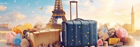 Creating a luminous and inviting travel and tourism focused background with blurred bokeh effectの素材