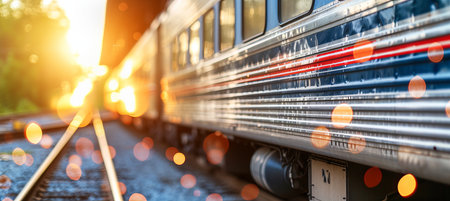 Blurred bokeh with train travel, road trips, and adventure motifs in captivating travel sceneryの素材