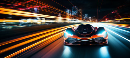 Vibrant car bokeh design with sleek body lines, engine visuals, and race track scenesの素材
