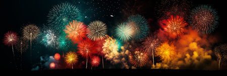 Chinese new year fireworks lighting up the night sky with spectacular colors and patternsの素材