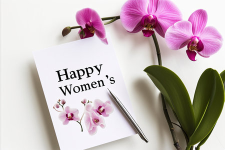 Elegant women s day greeting card design with  happy women s day  message on white backgroundの素材
