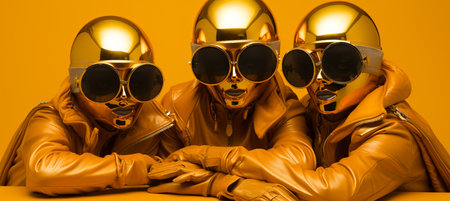 Vibrant venetian carnival women in colorful costumes on bright background with text spaceの素材