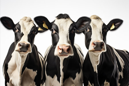Purebred dairy cattle isolated on white background with copy space for text placementの素材