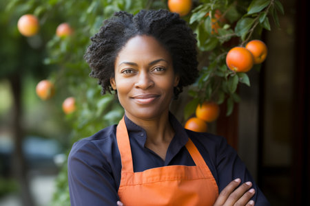 Smiling african woman shop worker in supermarket   young female food store assistant and retailerの素材