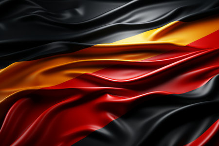 Waving german flag on independence day with fabric texture background and copy space for designの素材